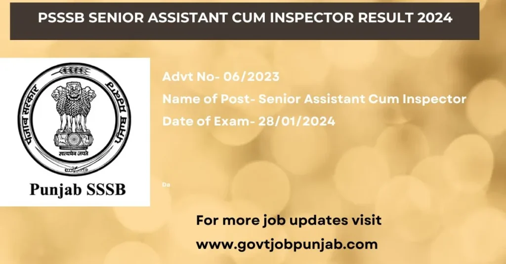 PSSSB Senior Assistant cum Inspector Result 2024