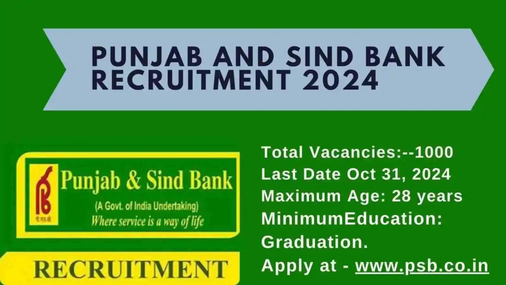 Punjab and Sind Bank Apprentice Recruitment 2024